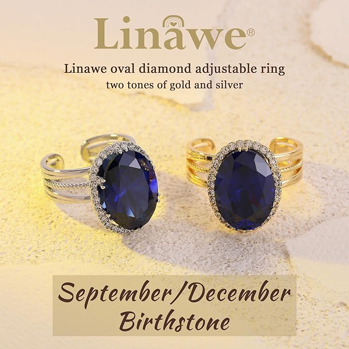 Linawe Birthstone Chunky Adjustable Rings for Women, Gold/Silver/Rose Gold Statement Rings, Imitation Diamond Fake Gemstone Crystal Cocktail Ring, Cubic Zirconia Costume Jewelry