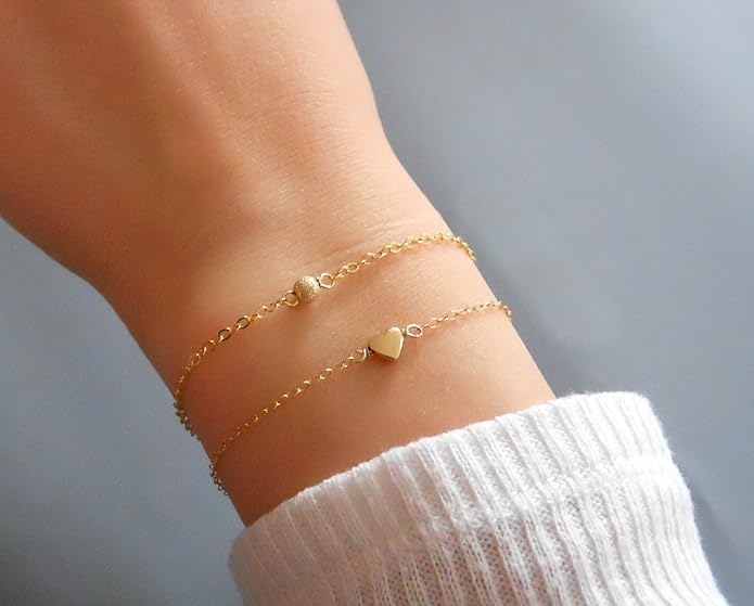 Annika Bella Cute Heart Bracelet - Dainty Bracelets for Women, Stackable Heart Jewelry, Adjustable Gold/Silver Band, Gift for Best Friend, Hypoallergenic Wrist Chain