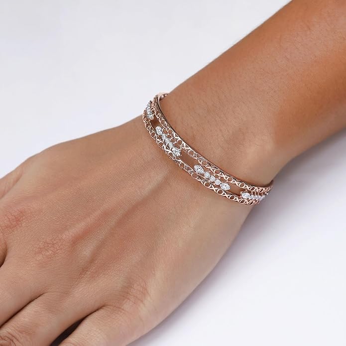 Bangle Bracelets for Women 0.25 Carat (ctw) Round Lab Grown Diamond Miracle Set 3-Row Cuff Bangle Bracelets In 14K Gold Over Sterling Silver Jewelry Gifts For Her Size-7.00 to 8.00 Inch