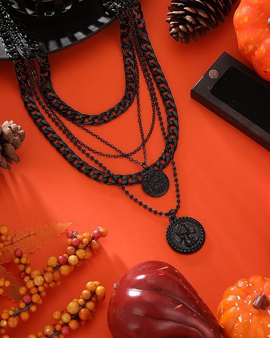 MJartoria Layered Necklaces for Women Trendy Retro Coin Pendant Necklace Dainty Chunky Chain Necklaces for Jewelry Birthday Gifts
