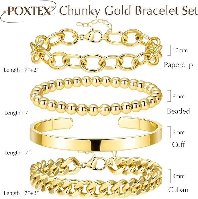 Gold Bracelets Set for Women Stack, Dainty Thick Bracelets Stack for Women Trendy, Simple Thin Gold Plated Cuff Stackable Bracelets With Beaded Cuban Paperclip Snake Rope Bangle Hand Chain Jewelry Gifts for Women Non Tainish