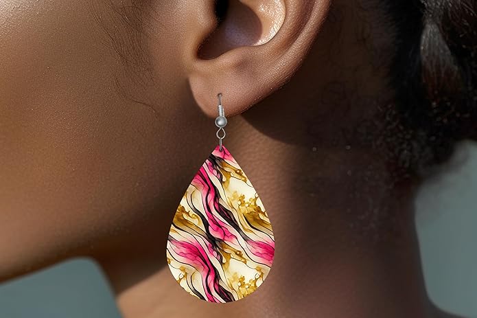 Teardrop Wood Earrings Light Weight Printed Image Dangle Jewelry, Fun and Funky Earrings
