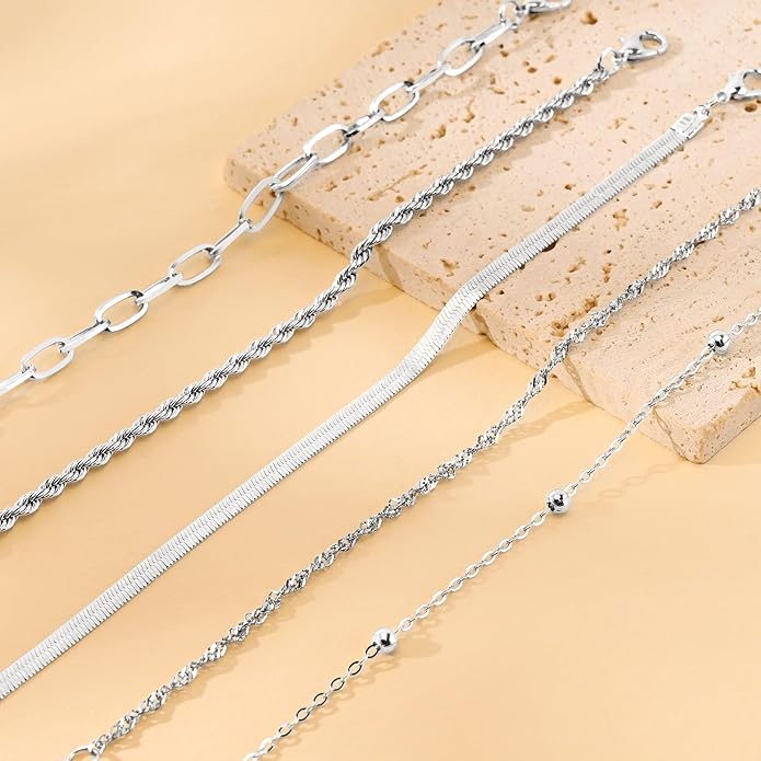 VIBILIA Dainty Gold Chain Bracelet for Women Trendy Stackable Adjustable Layered Metal Bracelet Gold Plated Twist Link Figaro Chain Paperclip Bracelets Fashion Jewelry