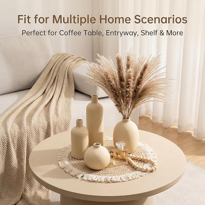 Beige Ceramic Vase Set of 4, Modern Neutral Colors Home Decor, Rustic Farmhouse - Image 2