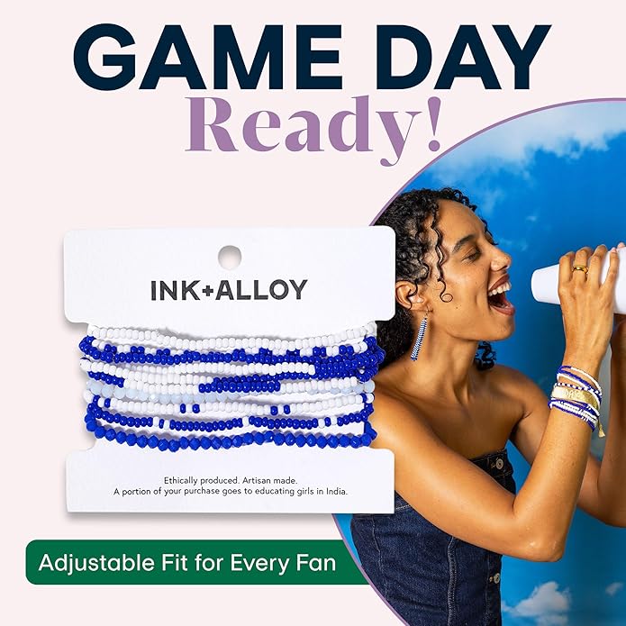 INK + ALLOY Game Day Bracelet Stacks, Beaded Bracelets for Football Gameday Outfits, Handmade Jewelry for College Students, Teachers, Football Moms, Set of 10