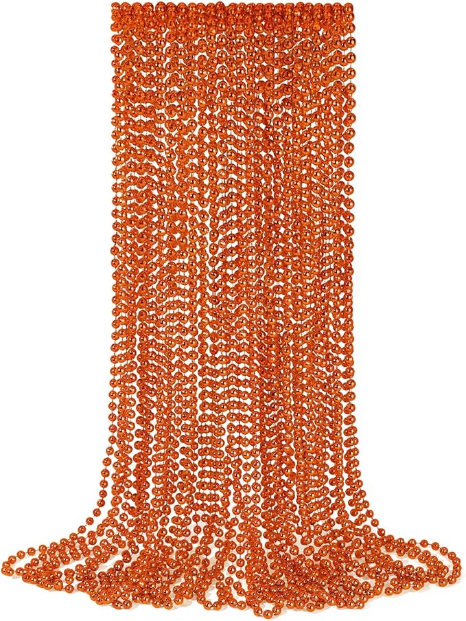 YAXINRUI 12 PCS Orange Bead Necklaces, Orange Mardi Gras Beads, Halloween Beads Necklaces, 33 Inch Beaded Necklaces Costume Necklace for Mardi Gras Christmas Halloween Party Favors