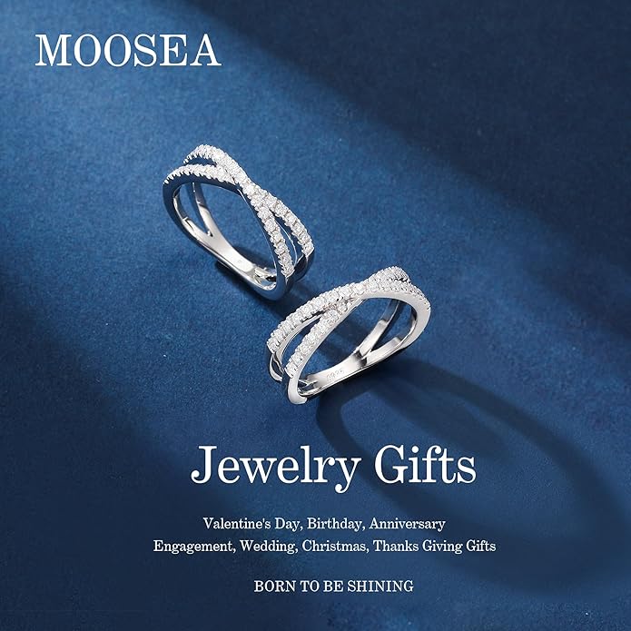 MOOSEA Moissanite Wedding Bands for Women 14K White Gold Plated 925 Sterling Silver Promise Eternity Ring Elegant Anniversary Jewelry Gifts for Special Celebrations