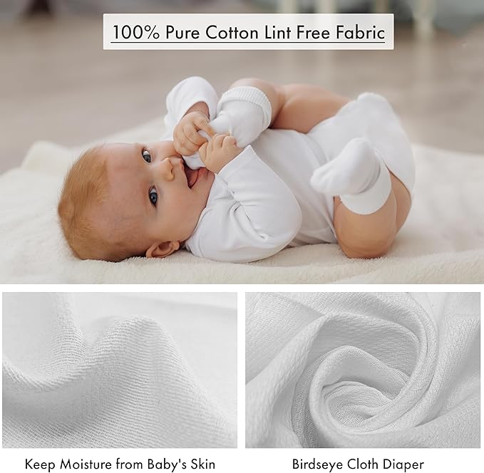 RUVANTI Unisex Birdseye Flat-Fold Cloth Diapers for Babies 24 Pack, 100% Cotton Reusable Diaper Inserts 23x23 Inches, White