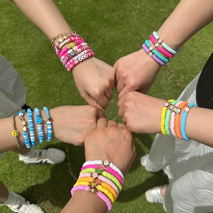 Friendship Bracelets Boho Stackable Bracelets for Women Surfer Heishi Clay Bead Bracelets Stretch Preppy Bracelets Colorful Boho Bracelets for Women