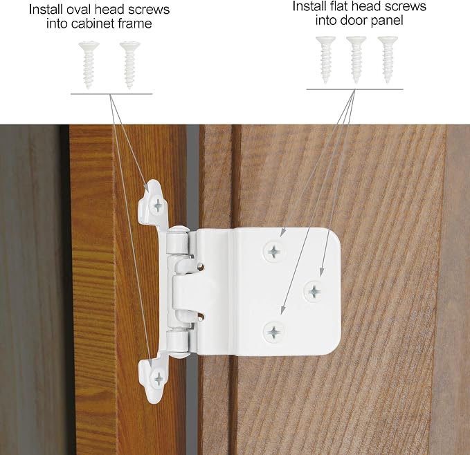 White Cabinet Hinges, 3/8” Inset, 4 Pack | - Image 5