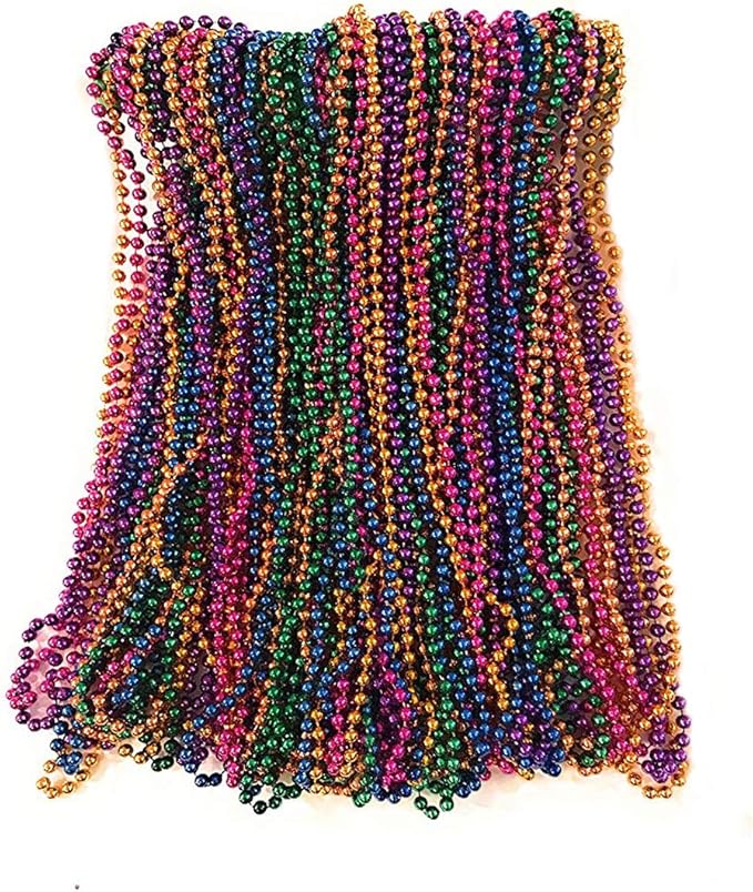THE MARDI GRAS KREWE - Beads Necklaces Mardi Gras 72 Pack, 6 Dozen 33" 7mm - Party Favors, Parades, Bulk Decorations, Costumes, Festivals, Events - Assorted
