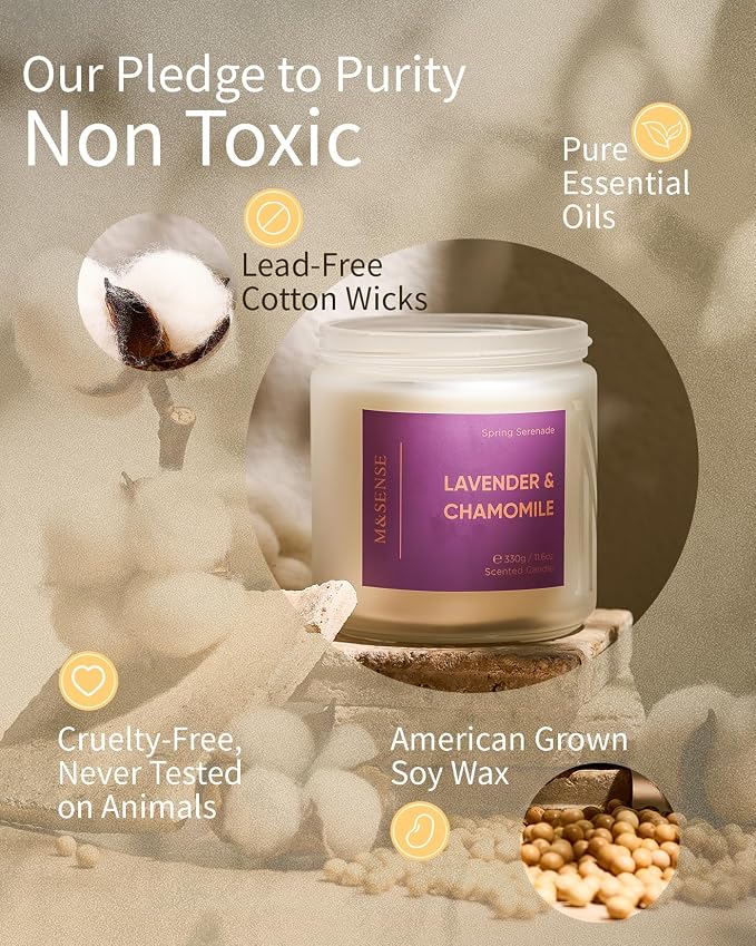 M&SENSE Lavender Candles, Large 11.6oz Natural Soy Wax, 70-Hour | Non Toxic - Image 4