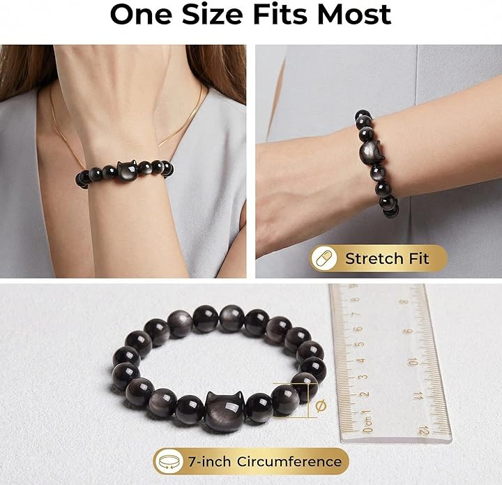 Money Attraction Cat Bracelet - Black Obsidian Women Bracelets -Wealth Prosperity Abundance Stone Bead Bracelet, Entrepreneur Business Luck Beaded Bracelets,Spiritual Mood Energy Cute Protection Stretch Bracelet,Health Good Luck Feng Shui Bracelets For...