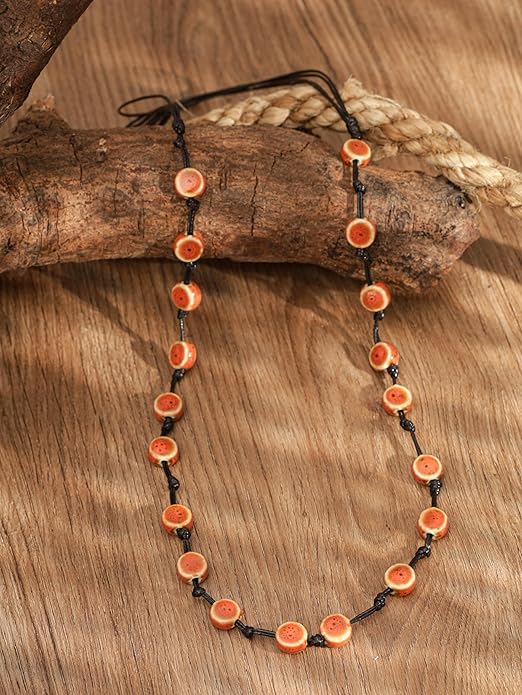 MINACHI Hippie Bohemian Colorful Ceramic Bead Long Strand Necklace, Boho Hippie Beach Summer Statement Jewelry Gift for Women