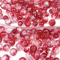 300pcs Crackle Glass Beads, 6mm and 8mm Red Crystal Glass Beads Round Loose Spacer Bulk Beads for DIY Craft Earring Necklace Bracelet Jewelry