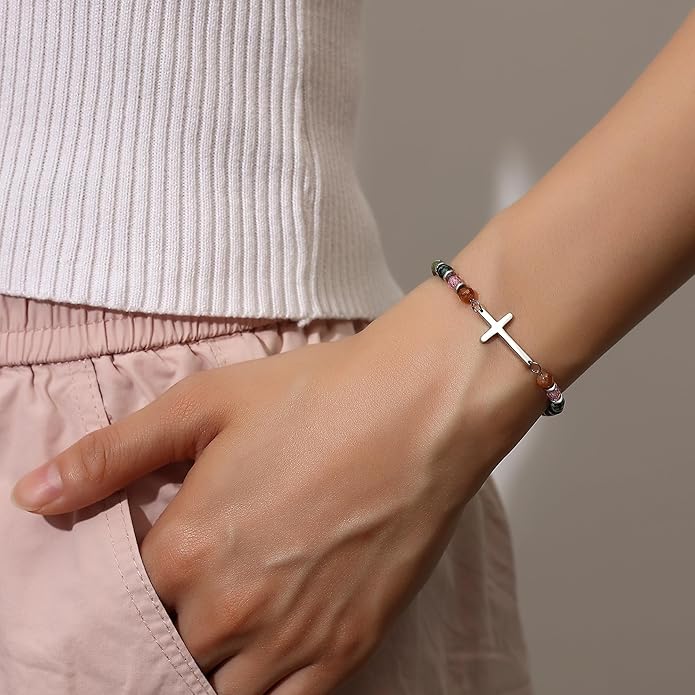 TONY & SANDY Christian Cross Bracelet for Women, Valentine's Day Gifts for Her, Confirmation Baptism Easter Gifts, Unique Gift for Friends Daughter Mom Sister in Christ Birthday Christmas