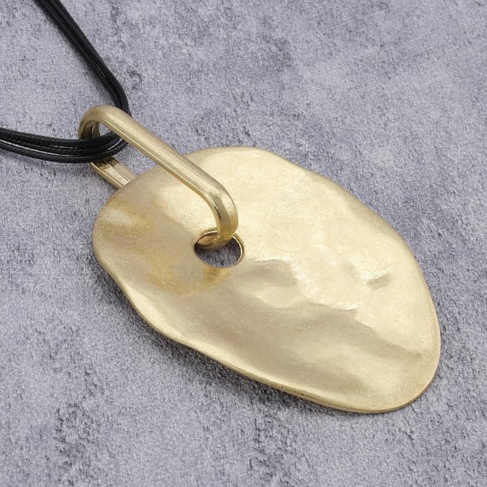 GelConnie Leather Necklace for Women Large Pendant Long Brown Necklace Circle Leather Choker Vintage Sweater Necklace Gold Chunky Boho Necklaces for Women