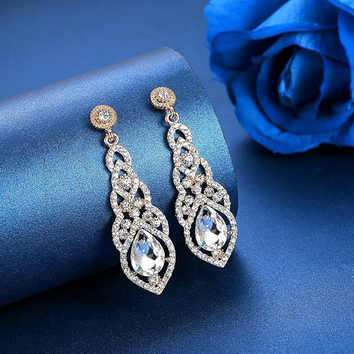 mecresh Women's Alloy Teardrop Crystal Chandelier Dangle Earrings