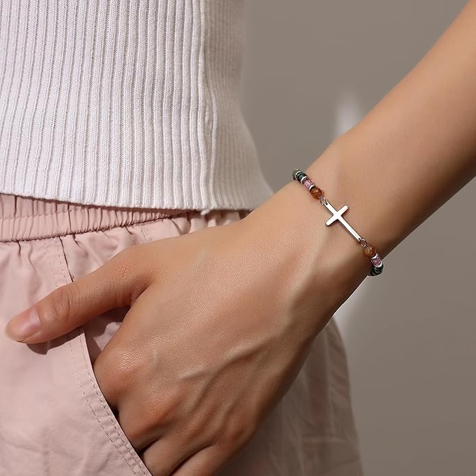 TONY & SANDY Christian Cross Bracelet for Women, Valentine's Day Gifts for Her, Confirmation Baptism Easter Gifts, Unique Gift for Friends Daughter Mom Sister in Christ Birthday Christmas