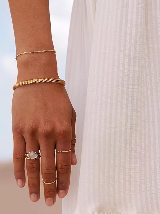 PERNNLA PEARL Dainty Gold Bar Bracelet for Women Simple Delicate Thin Cuff Bangle Hook Bracelet 18K Gold Plated Handmade Minimalist Jewelry