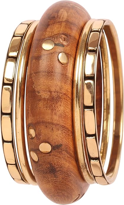 Touchstone wood bracelets for women bangle wooden jewelry handmade artisan bangles natural handcrafted brown olive stylish chunky boho bohemian bracelet brass metal inlaid woods stackable