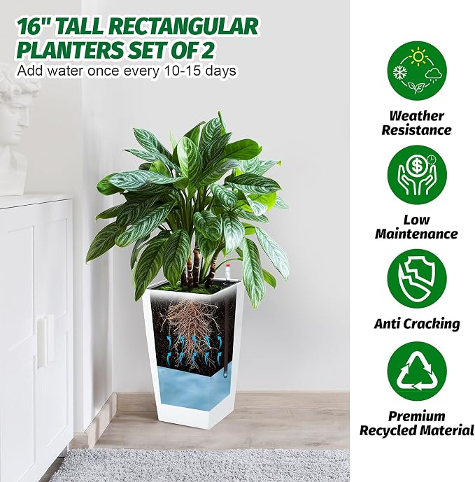 Garvee 16" Tall Planters Set of 2, Outdoor＆Indoor Planter Pots - Image 4