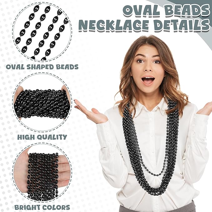 Bead Necklace, 100PCS Halloween Oval Black Bead Necklaces Stuff Accessories, 32" Mardi Gras Beads Necklace Costume, Festival Parade Throw for Halloween Wedding Party Events Supplies Decorations