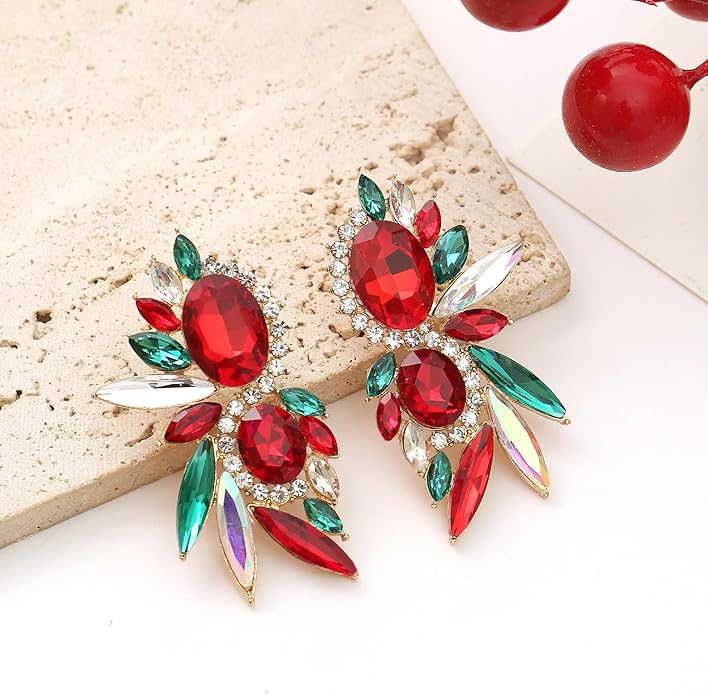 Vintage Rhinestone Statement Earrings Fancy Crystal Cluster Drop Dangle Earrings for Women