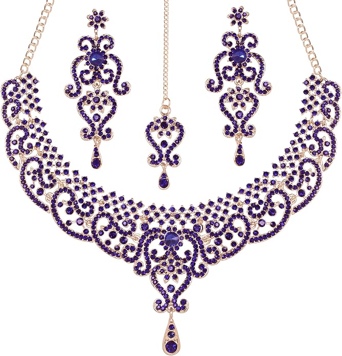 Touchstone Indian jewelry set for women bollywood gold jewellery wedding outfits necklace sets earrings bridal maang tikka fancy costume girls big desi accessories rhinestone in gold or silver tone