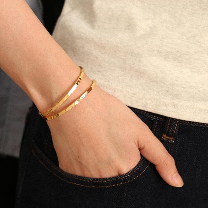 POTESSA 18K Gold Plated Cuff Bracelets Adjustable Dainty Bangle Handemade Jewelry for Women