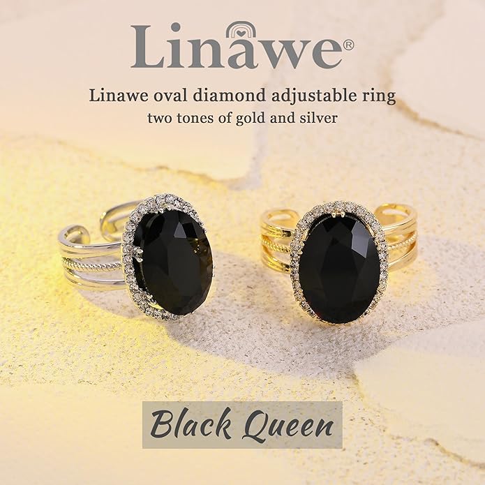 Linawe Birthstone Chunky Adjustable Rings for Women, Gold/Silver/Rose Gold Statement Rings, Imitation Diamond Fake Gemstone Crystal Cocktail Ring, Cubic Zirconia Costume Jewelry