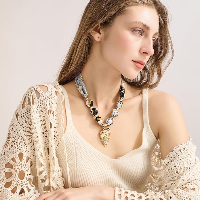 LILIE&WHITE Gold Charms Necklace for Women Bandana Necklace with Colorful Charms Necklaces Beach Jewelry Gift