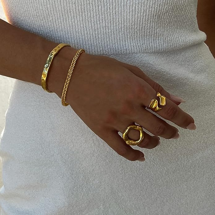 POTESSA 18K Gold Plated Cuff Bracelets Adjustable Dainty Bangle Handemade Jewelry for Women