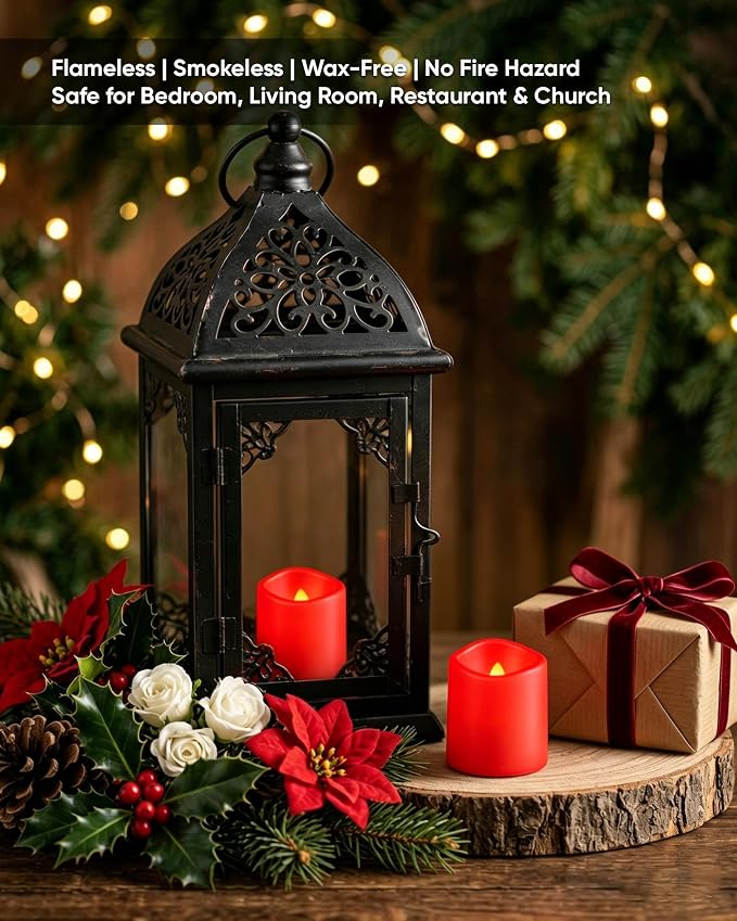 Homemory 12 Pack Red Flameless Flickering LED Votive Tealights Candles | - Image 4