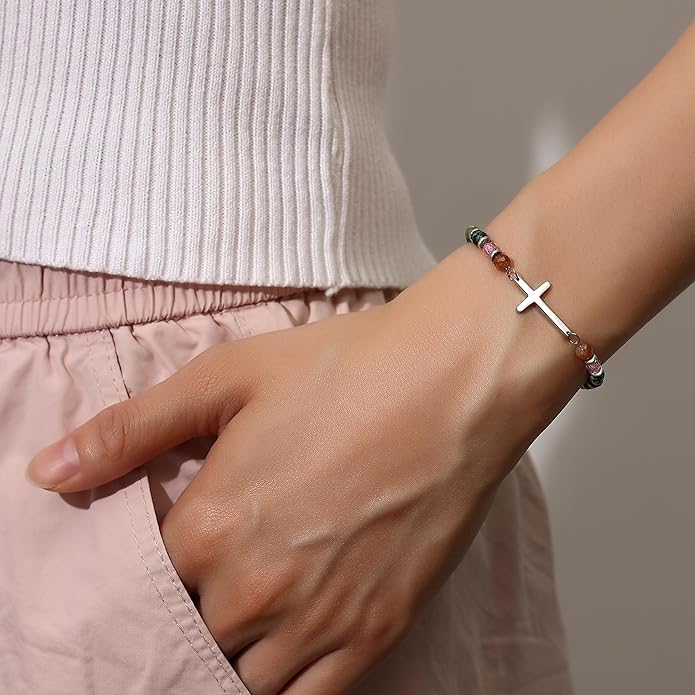 TONY & SANDY Christian Cross Bracelet for Women, Valentine's Day Gifts for Her, Confirmation Baptism Easter Gifts, Unique Gift for Friends Daughter Mom Sister in Christ Birthday Christmas
