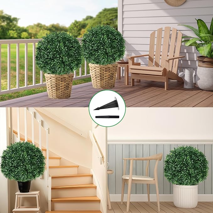 Grooy Set of 4 Artificial Boxwood Topiary Ball Tree - Image 6
