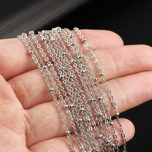 12 PCS Stainless Steel Satellite Chains Beaded Cable Chain Necklace Bulk for Jewelry Making (20 Inch(2mm))