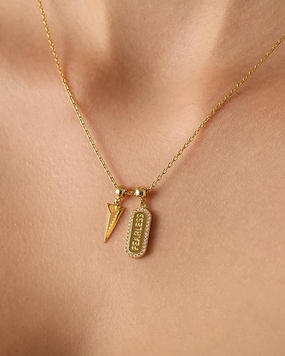 PAVOI 14K Gold Plated Dainty Necklace with Charms Set - Hypoallergenic Adjustable Chain Gold Charm Necklace for Women - Small Motif & Mantra 2 and 3-Pack Removable Pendants - Cute Jewelry Gifts