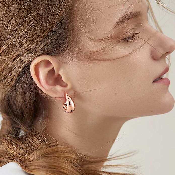 Gacimy Chunky Earrings for Women, Teardrop Earrings with 925 Sterling Silver Post, 14K Gold Plated Statement Drop for Women