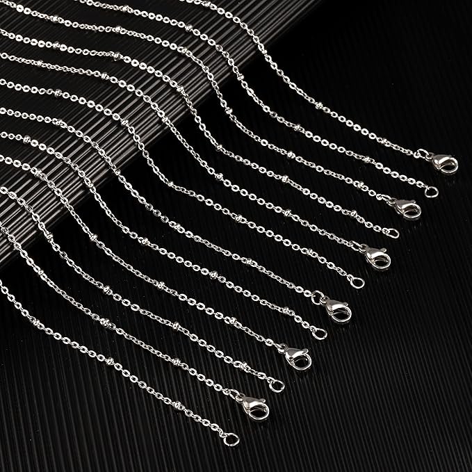 Wholesale 12 PCS Stainless Steel Satellite Chain Beaded Chains Necklace Bulk for Jewelry Making (20 Inch(1.5mm))