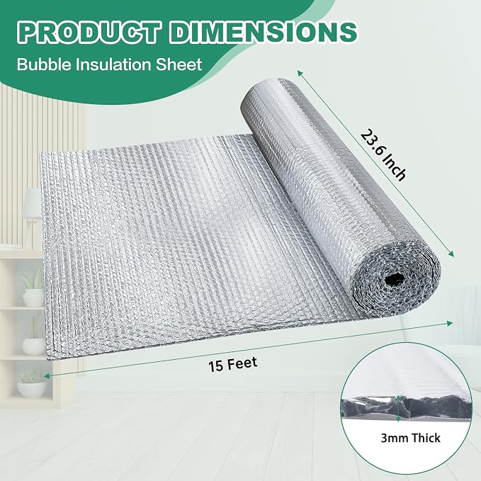 FONUNO Bubble Insulation Sheet, Reflective Insulation Roll, 23.6IN X 15FT | - Image 5