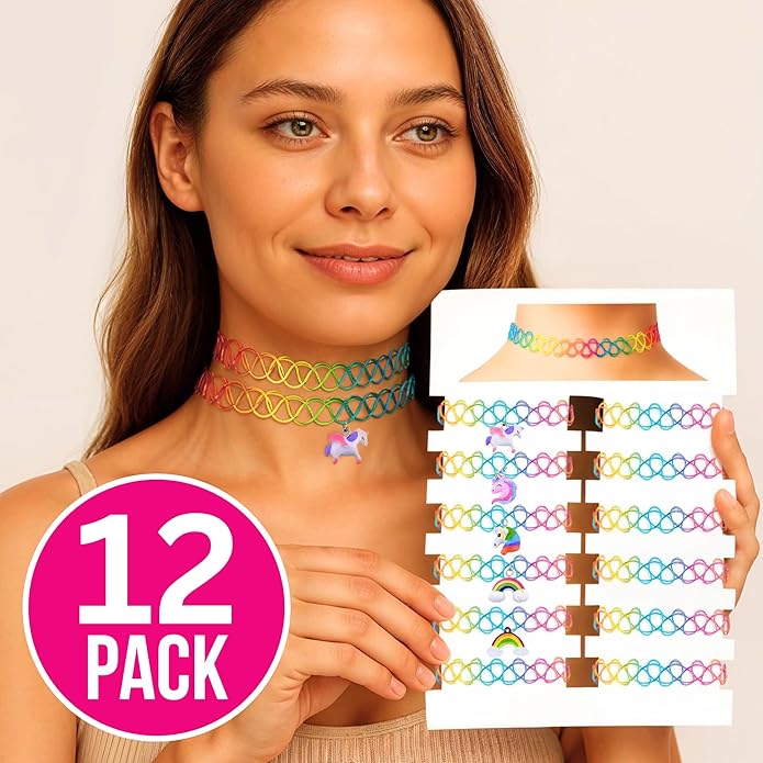 BodyJ4You 12PC Tattoo Choker Necklace for Women - 90s Choker Necklaces Y2K Fashion Trendy Vintage - Emo Black Choker Rainbow Pink White Purple Neon Green Blue Daisy Flower