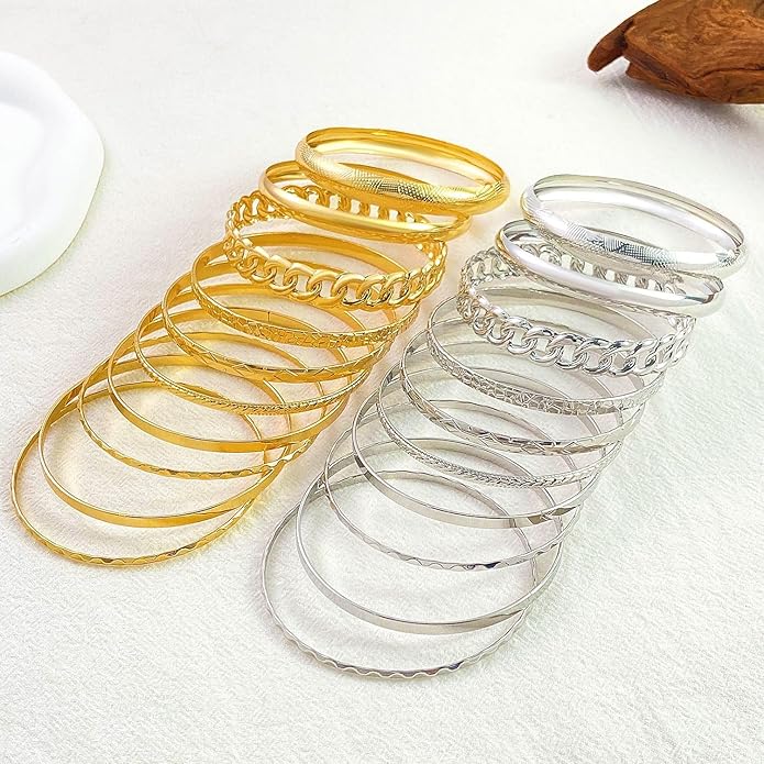 16Pcs Gold Bangle Bracelets for Women - Multi Layer Stackable Textured Bracelets Boho Jewelrys Set.