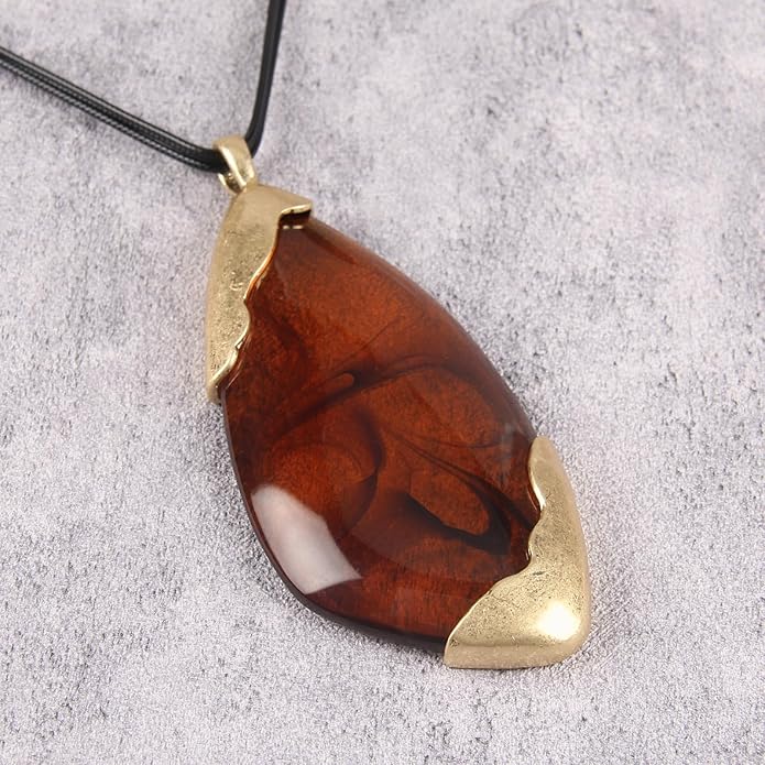 GelConnie Leather Necklace for Women Large Pendant Long Brown Necklace Circle Leather Choker Vintage Sweater Necklace Gold Chunky Boho Necklaces for Women