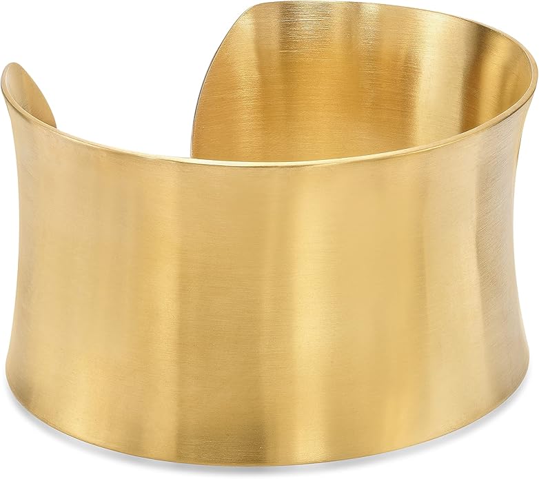 Lavari Jewelers 7 Inches Long Wide Open Cuff Bangle Bracelet for Women I 2.5 Inches in Diameter and 1.5 Inches in Height I Ion Plated Stainless Steel or Satin Finish Bangle for Her I Wide Bracelet