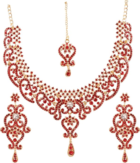 Touchstone Indian jewelry set for women bollywood gold jewellery wedding outfits necklace sets earrings bridal maang tikka fancy costume girls big desi accessories rhinestone in gold or silver tone