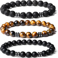 XIANNVXI Natural Stone Beads Bracelet for Men Crystal Bracelets 8MM Tiger Eye Lava Rock Obsidian Beaded Bracelet Set Black/Red/Blue Crystal Beaded Bracelets for Men