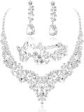 LOYALLOOK Crystal Bridal Jewelry Set for Women Rhinestone Necklace Earrings Bracelet Wedding Bridesmaid Gifts fit with Wedding Dress