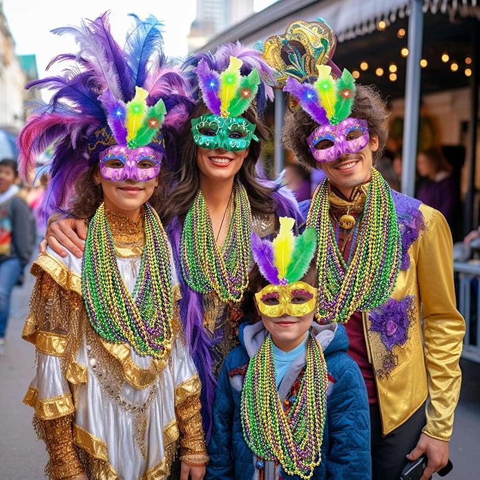 Camlinbo 250 PCS Mardi Gras Beads Necklaces Bulk Purple Gold Green Beads Mardi Gras Party Favor Supplies Costume Accessories