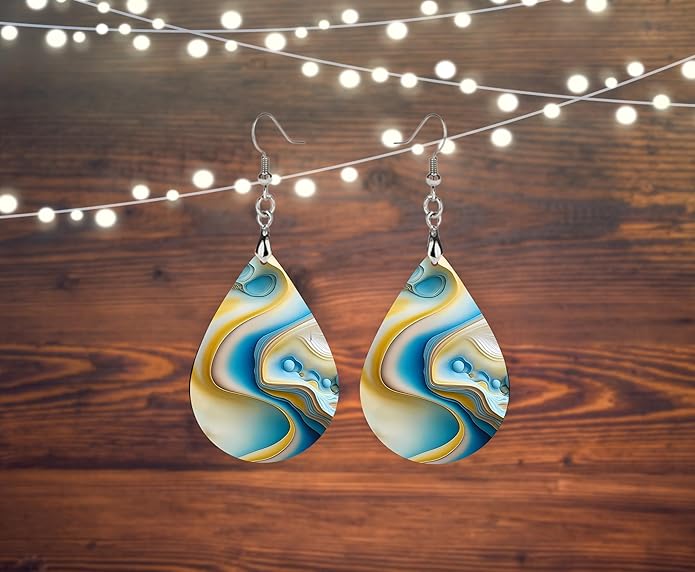 Teardrop Wood Earrings Light Weight Printed Image Dangle Jewelry, Fun and Funky Earrings